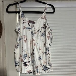 Asymmetrical White and Blue Floral Camisole